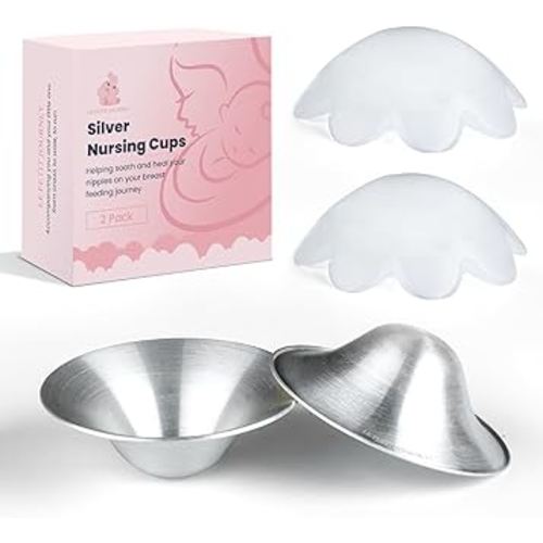 Original 999 Pure Silver Nursing Cups with Silicone Pads, Nipple Shields for Nursing Newborn Essentials, Silver Nipple Covers for Breastfeeding, Silver Nipple Guards for Soothing and Healing