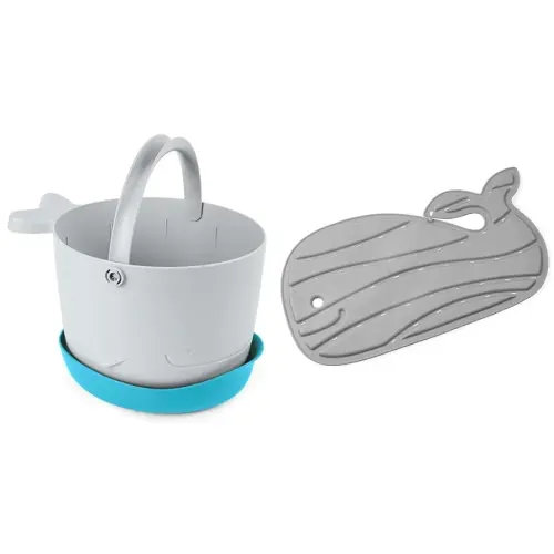 Skip Hop Moby Bath Toy Storage Bucket and Non-Slip Baby Bath Mat Bundle, Grey