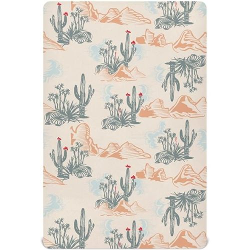 Tropical Desert Cactus and Mountains Fitted Crib Sheets Stretchy Portable Playard Sheets for Baby Toddler, Breathable Soft Mini Crib Mattress 52 x 28 in for Boys and Girls