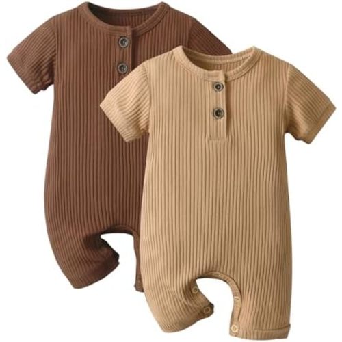 Baby Boy Girl 2 Pack Solid Romper Short/Long Sleeve One Piece Jumpsuits Clothes Sets