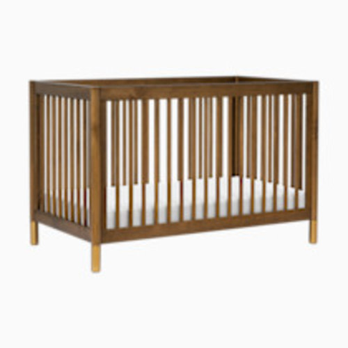 babyletto Gelato 4-in-1 Convertible Crib with Toddler Bed Conversion Kit - Natural Walnut & Gold Feet