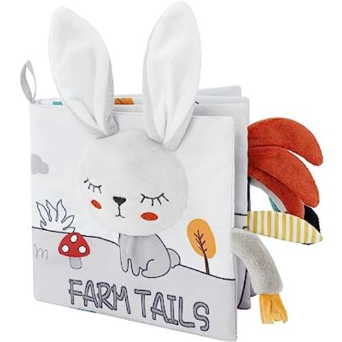Vicloon Cloth Books, 3D Touch Feel High Contrast Cloth Book, Baby Books Toys for Baby 0-12 Months, Soft Baby Books Touch and Feel Crinkle for Infants Toddler Gifts Toy(Rabbit)