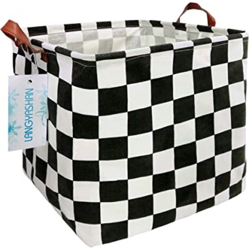 LANGYASHAN Square Storage Baskets Waterproof Canvas Children Laundry Nursery Hamper for Shelves Gift Baskets Toy Organizer Room Decor (Square Racing flag)