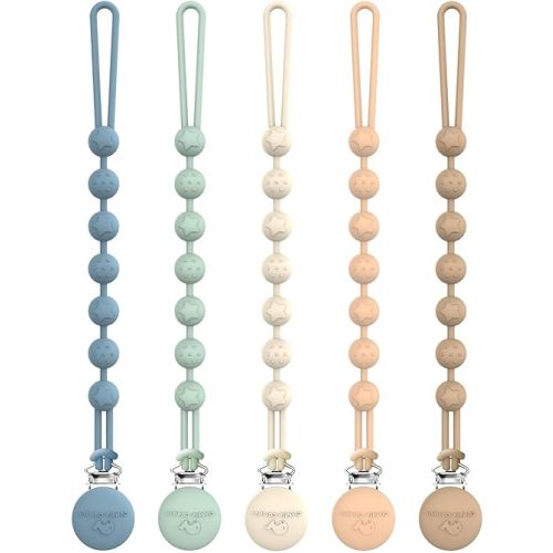 Cuddle Campus Silicone Pacifier Clip Holder with One Piece Design,Soft Flexible Binky Clips with Texture for Baby Boy and Girl Pack of 5 (6m+)