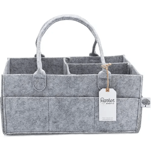 Parker Baby Diaper Caddy - Nursery Storage Bin and Car Organizer for Diapers and Baby Wipes - Large, Grey