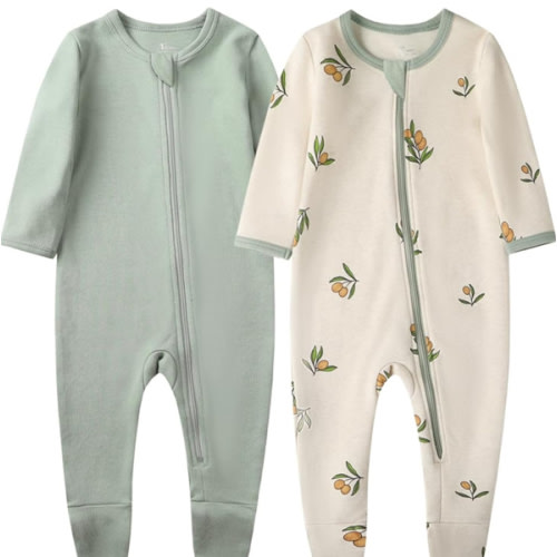 O2 BABY Baby Boys Girls Organic Cotton Zip-Front Sleeper Pajamas, Footed Sleep 'n Play