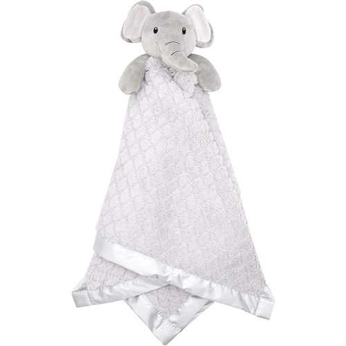 EVERYDAY KIDS Large Lovey Baby Security Blanket for Boys and Girls Sweet Elephant Stuffed Animal on 30” Gender Neutral Gray Snuggle Baby Blanket; Fluffy Fleece with Attached Plush Toy to Cuddle