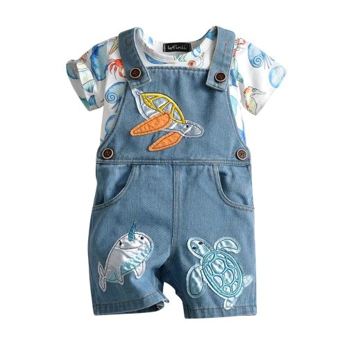 Cute Baby Boy Clothes Suit Toddler Boys' Striped long Sleeve T-Shirt+Denim Overalls Jumpsuit Pants Outfits Sets
