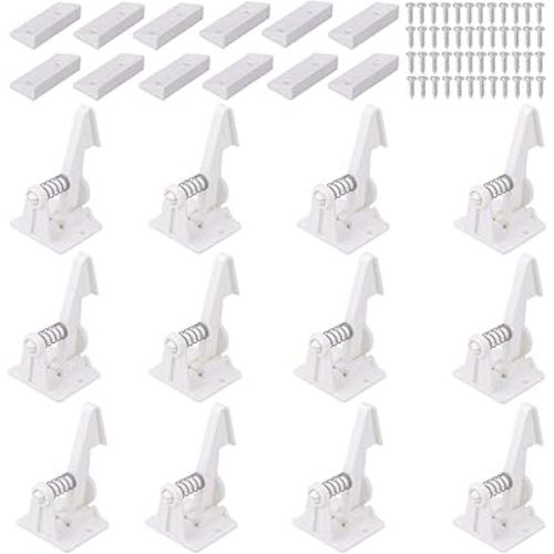 12 Pack Cabinet Locks Child Safety Latches - Vmaisi Baby Proofing Cabinets Drawer Lock with Adhesive Easy Installation - No Drilling or Extra Screws (White)