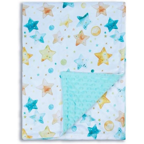 Baby Blankets for Unisex Boys Girls, Super Soft Nursery Minky Blankets, 30 x 40 inch Outer Space Printed Bed Throws Newborn (Green Star)