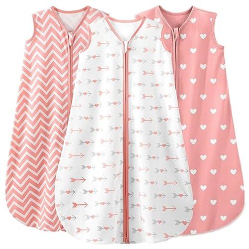 Yoofoss Baby Sleep Sack 6-12 Months Baby Wearable Blanket 100% Cotton 2-Way Zipper TOG 0.5 Toddler Sleeping Sack, Lightweight Sleep Sacks for Babies - Pink Arrow - Medium