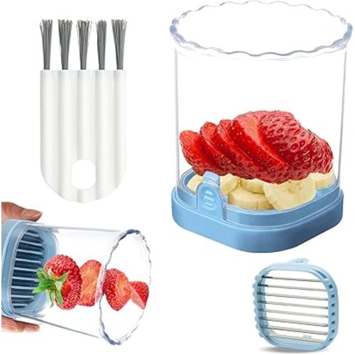 Strawberry Slicer:Fruit Slicer Cup Veggie Salad Speed Cutter for Strawberries Egg Banana Mushroom Cucumber Kiwi the Kitchen Portable Slicing Tool (Blue)