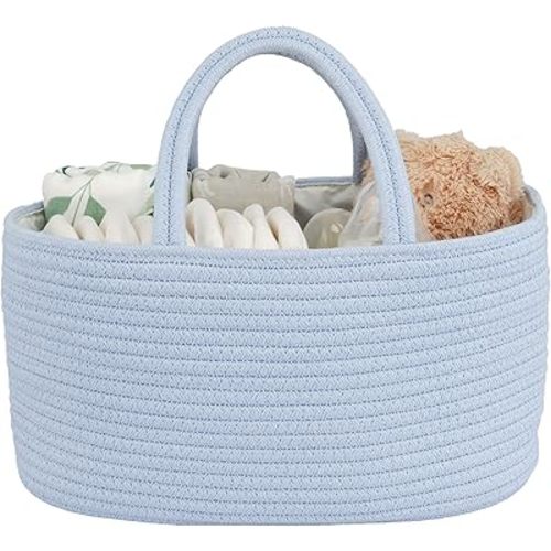 Diaper Caddy Organizer Cotton Rope Baby Basket Nursery Storage and Portable Tote Bag for Car Ideal Baby Shower Gifts and Registry Must-Have for Newborn Essentials blue