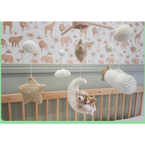 Pet Moon Brown | Custom Crochet Pet Nursery Baby Mobile – My Dollfy