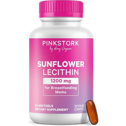 Pink Stork Sunflower Lecithin Supplement - 1200 mg for Clogged Milk Ducts - Breastfeeding Essentials for Postpartum Moms - Supports Breast Milk Flow - 60 Softgels