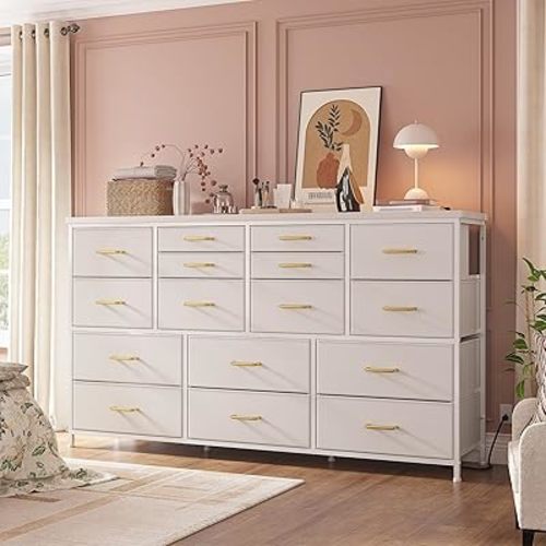 EnHomee Dresser TV Stand with Power Outlet & USB White Dresser for Bedroom with 16 Drawers TV Stands for Living Room TV Stand with Storage for Bedroom, Media TV Console Table 51.1''W*11.8''D*34.8''H