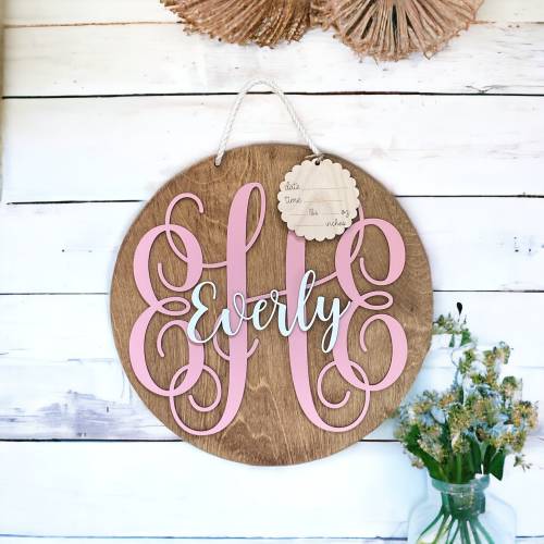 Baby Hospital Sign Door Hanger Floral Nursery Name Sign Birth Stat Sign Hospital Door Wreath Baby Announcement Sign Round Name Sign Gift
