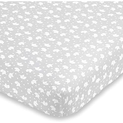 NoJo Super Soft Elephant Fitted Crib Sheet, Grey/White