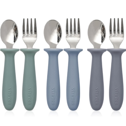 Amazon.com: VITEVER 6 Pieces Toddler Utensils, Kids Silverware Set with Silicone Handle, Children Safe Spoons and Forks, 18/8 Stainless Steel, Food-grade Silicone - Dishwasher Safe : Baby