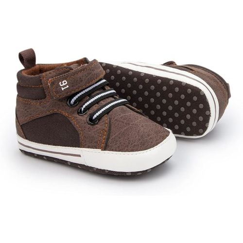 Meckior Toddler Baby Boys Girls High Tops Ankle Sneakers Soft Anti-Slip Sole PU Leather Moccasins Infant Newborn Prewalker First Walking Crib Shoes