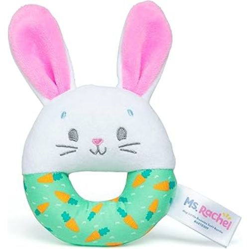 Hop Little Bunnies Soft Rattle Toy, Baby Teething Toys with Plush Bunny Cover, Toddler Toys for Girls & Boys for Ages 3 Months to 1+