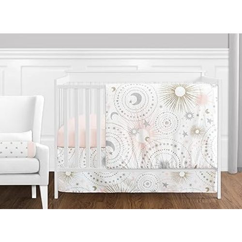 11 pc. Blush Pink, Gold, Grey and White Star and Moon Celestial Baby Girl Crib Bedding Set by Sweet Jojo Designs