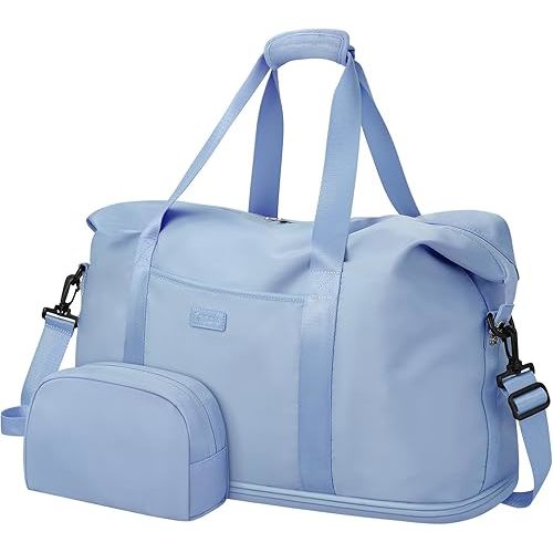 Light Blue XL Expandable Travel Duffle Bag with Toiletry Bag, Waterproof
