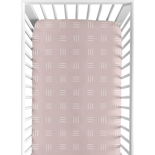 Sweet Jojo Designs Mauve and White Boho Mudcloth Girl Fitted Crib Sheet Baby or Toddler Bed Nursery - Pink Dusty Rose Bohemian Woodland Tribal Southwest Mud Cloth Hatch Triple Line