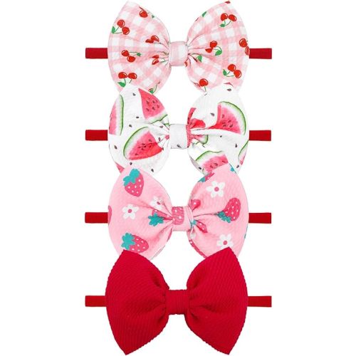YanJie 4 Pcs 4.5’’ Fruit Hair Bows Baby Girl Headbands Summer Outfits Pink Hair Accessories for Newborn Infant Toddler Girls Clothes