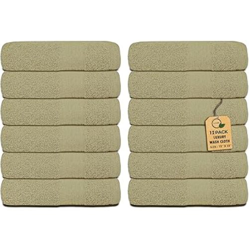 Premium Wash Cloths Pack of 12 (13" x 13") 100% Ring Spun Cotton | Luxury Washcloths | Ultra Soft Face Towels | Highly Absorbent Wash Cloths for face (Sage Green)