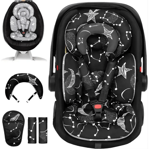Infant Car Seat Insert with Extra Cushion for Preemie to Toddler, Reversible Newborn Carseat Insert Head Support, Fits for Stroller, Baby Swing, Rocker, Bassinets, Bouncer (Black Star)