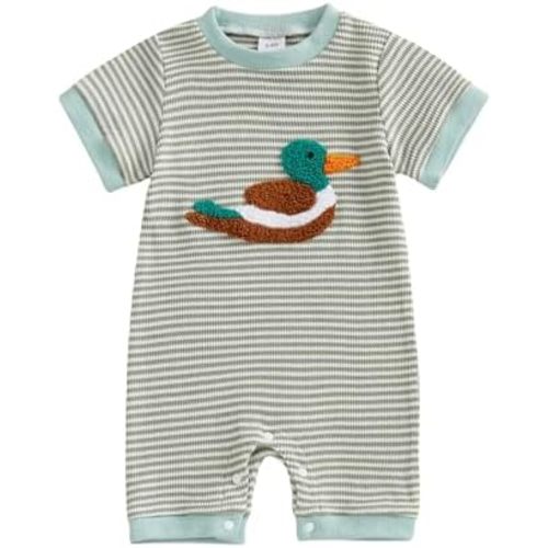 Bagilaanoe Infant Baby Boy Short Sleeve Romper Jumpsuit Pants Mallard Duck Waffle Knit Outfit Summer One Piece Clothes