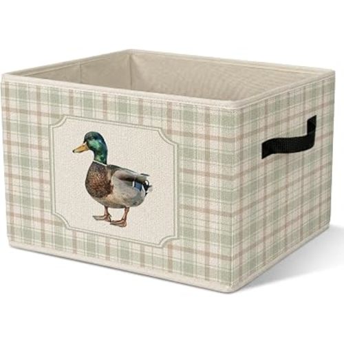 Mallard Duck Nursery Decor Storage Bin, Mallard Duck Baby Stuff Collapsible Storage Bin, Cute Farm Animal Green Decorative Organization Boxes Baskets for Playroom Nursery