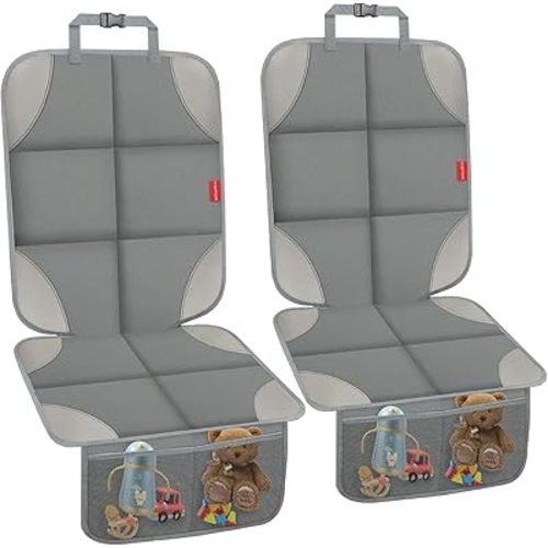Car Seat Protector, Waterproof 600D Fabric Carseat Seat Protectors with Non-Slip Backing, Car Seat Cushion for Child Car Seat with Thickest Pad, Storage Pockets, Back Car Seat Cover for Kids, 2 Pack