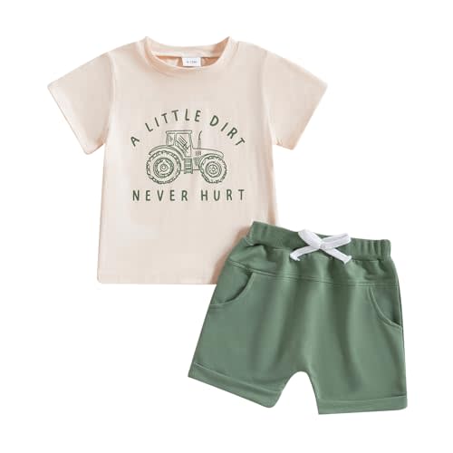 Lucikamy Toddler Baby Boy Summer Clothes Infant Tractor Outfit Letter Print Short Sleeve TShirt Tops and Shorts Sets