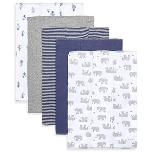 Burt's Bees Baby - Burp Cloths, 5-Pack Extra Absorbent 100% Organic Cotton Burp Cloths - Seaglass Green, Sky Blue