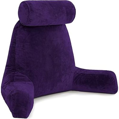 Husband Pillow XXL – Reading Pillow Bed Chair with Arms & Back Support – Purple - Back Pillow for Beds Sitting Up – Bed Rest Arm Pillow – Comfy Reading Pillow for Adults