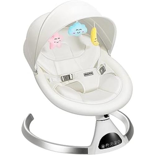 HARPPA Electric Baby Swing for Infants to Toddler, Portable Babies Swinger for Newborn Boy and Girls with 5 Swing Speed, Remote Control Music Speaker with 12 Preset Lullabies Enabled Bluetooth White