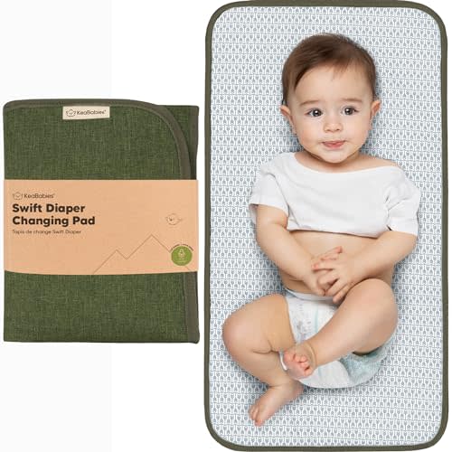 KeaBabies Portable Diaper Changing Pad, Easy Wipe Clean - Foldable Waterproof Baby Changing Mat for Diaper Bag, Compact, Lightweight, Baby Changer Travel Essential, Machine Washable (Olive Green)