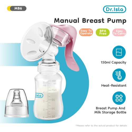 Dr.isla MB6 Manual Breast Pump Strong Baby Silicone Nipple Suction 150ml Bottle 24MM