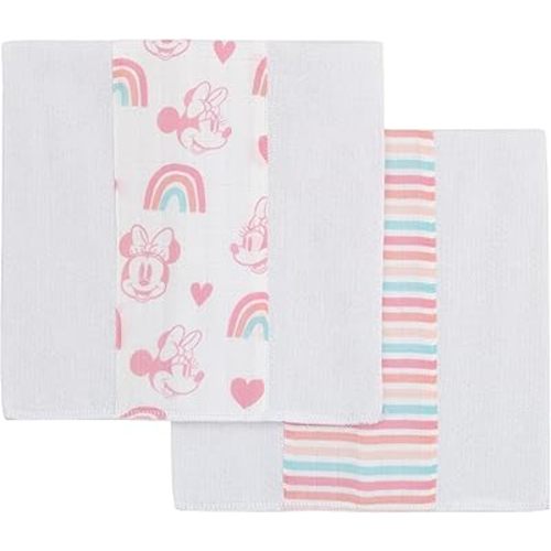 Disney Minnie Mouse White, Pink, and Aqua 2 Pk 100% Cotton Muslin Burp Cloths