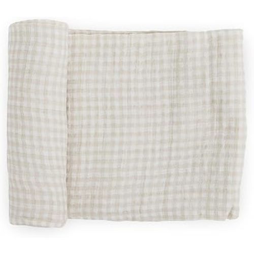 Little Unicorn – Tan Gingham Cotton Muslin Swaddle Blanket | Single | 100% Cotton | Super Soft | Newborns and Infants | Large 47” x 47” | Machine Washable