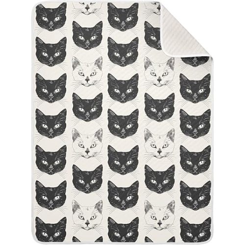 Cute Black White Cat Face Baby Swaddle Blanket for Boys and Girls, Muslin Baby Receiving Swaddle Blanket, Soft Cotton Nursery Swaddling Blankets for Newborn Toddler Infant
