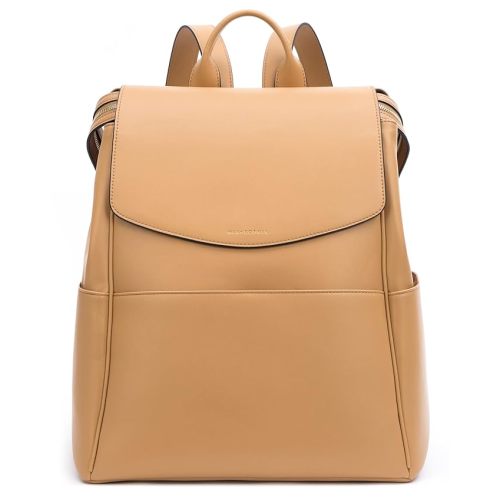 Leather Diaper Bag Backpack with USB Charging port, Changing Pad, Stroller Straps, and Bottle Holder (Brown Olivia)
