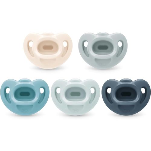NUK 100% Silicone Comfy Orthodontic Pacifiers, 0-6 Months, Blue Fashion, Timeless Collection, 5 Count
