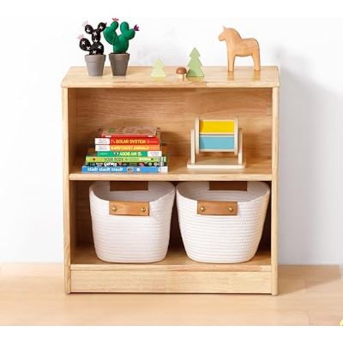 Rubber Wood Montessori Shelf and Toy Storage, 23.6" L, Compact Toddler Bookshelf for Small Space, Solid Wood Storage Cabinet Shelves for Classroom, Kindergarten, Kids Room, Playroom.