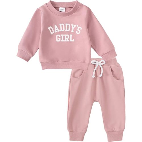Yvowming Baby Girl Clothes Daddy’s Girl Long Sleeve Sweatshirt Pullover Tops + Joggers Pants Fall and Winter Outfit Set