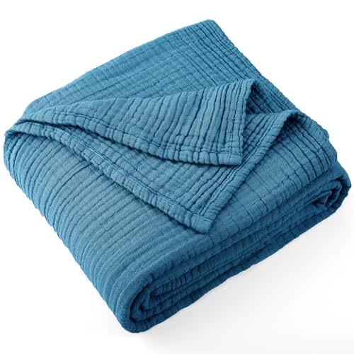 Carriediosa 100% Cotton Muslin Throw Blanket 50" X 70" Throw XL Size,4-Layers Summer Gauze Throws for Bed Couch,Soft Lightweight Breathable Linen Blankets Bedspread for Adults All Season,Dusty Blue