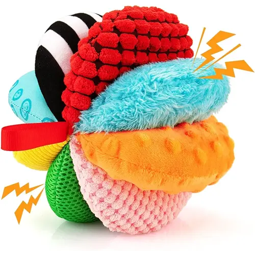 8-in-1 Sensory Balls for Infant Toddlers,Rainbow Fabric Baby Toy for Sensory Development,Montessori Toys for Babies 6-12 Months,8 Different Sensory Tactile Textures with Crinkle Rattle Squeakers