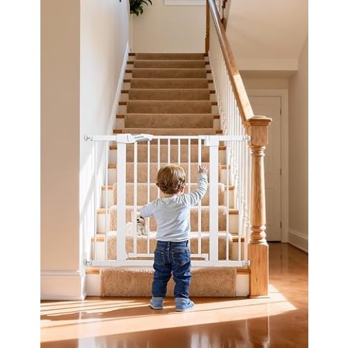BABELIO Safety Gate Door Fits for Stairs, Narrow and Wide Doorways with Auto Close, Easy Install, No Drilling, Pressure Mounted for Baby, Child, Pets, Dog/Puppy, 26''-40'', White